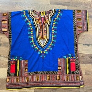 Dashiki Top Blue Yellow Shirt Size Large